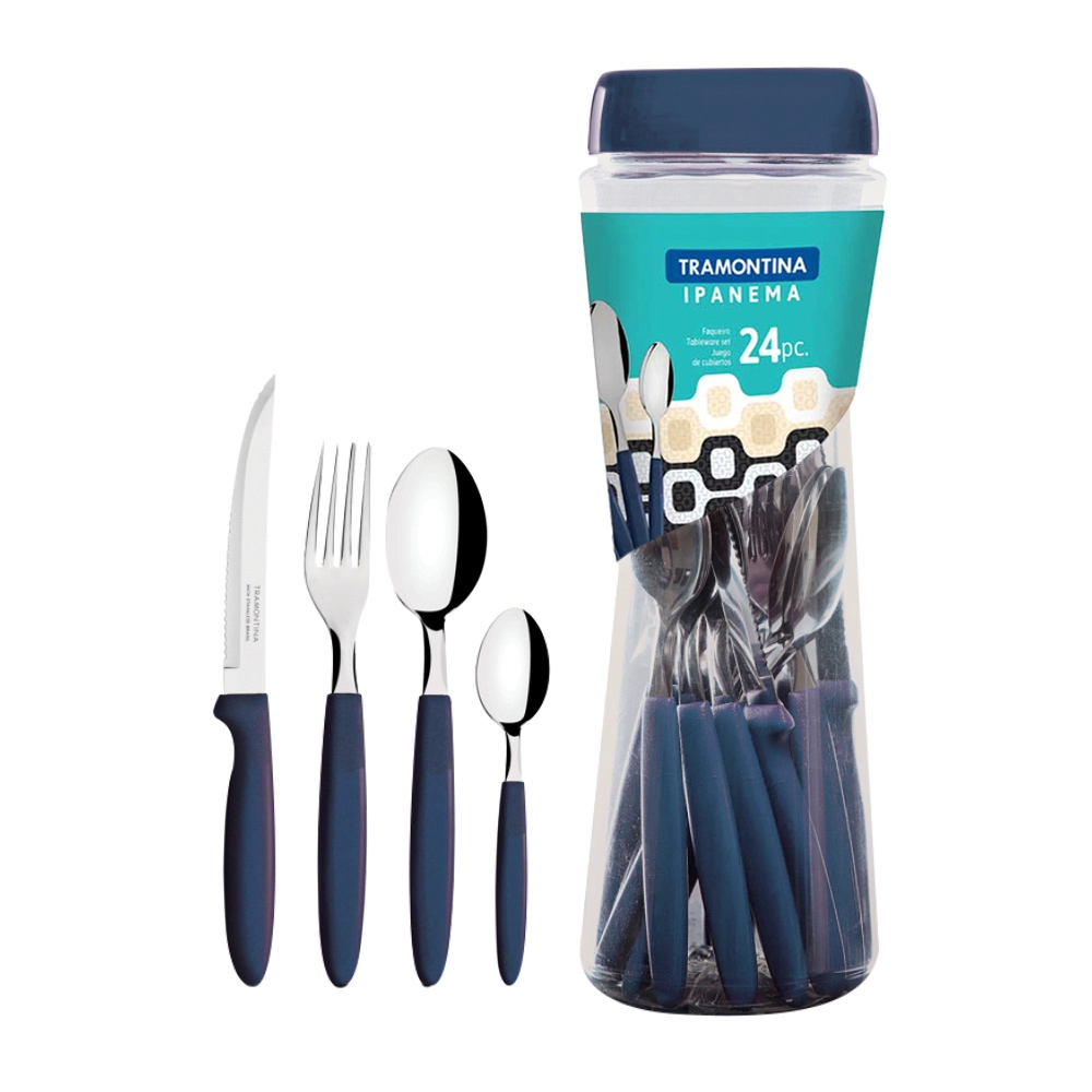 Faqueiro Tramontina Ipanema Inox/Azul com Pote Plástico 24 Peças (Ref: 23399191)